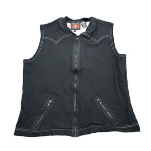 Five Star Vest Womens M Black Sleeveless Full Zip Pockets Dark Wash Cotton
